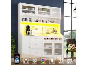 Armoires hautes 145×39×171cm pour le salon, éclairage led, armoire de salon avec étagères réglables, tiroir avec casier à bouteilles