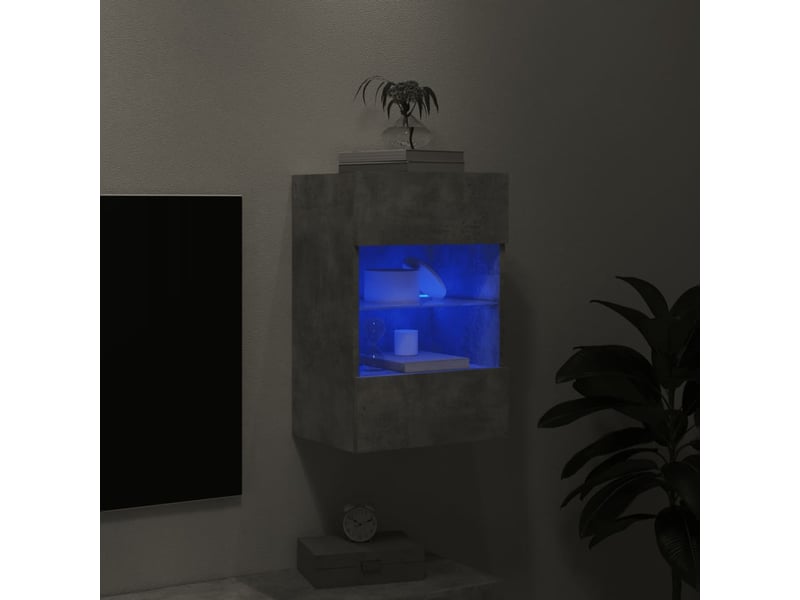  Meuble tv - banc tv - meuble de rangement mural avec lumières led gris béton 40x30x60,5 cm  - Conforama C