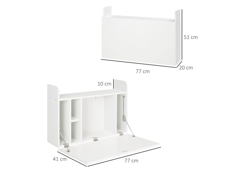  Bureau suspendu table murale table d'ordinateur murale et tablette rabattable 77 x 20 x 51 cm - avec rangements  - Conforama C