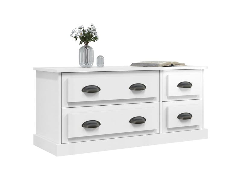  Meuble tv - banc tv - meuble de rangement blanc brillant 100x35,5x45 cm bois d'ingénierie  - Conforama D