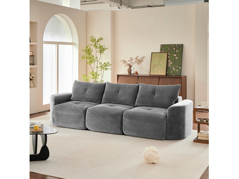  Canapé modulable 3 places 279x100x84 cm en velours côtelé gris anthracite  - Conforama B