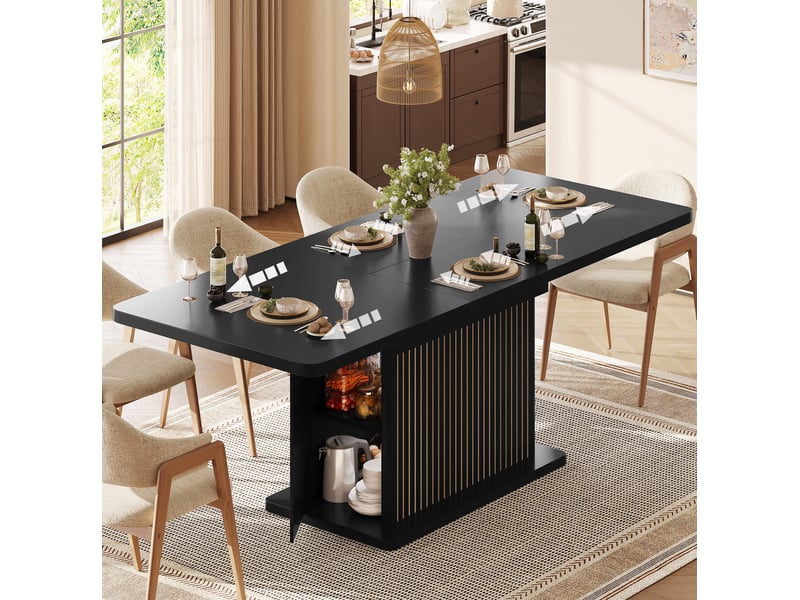 Table à manger extensible 120-160x80x76 cm avec rangement noir mat - Conforama E