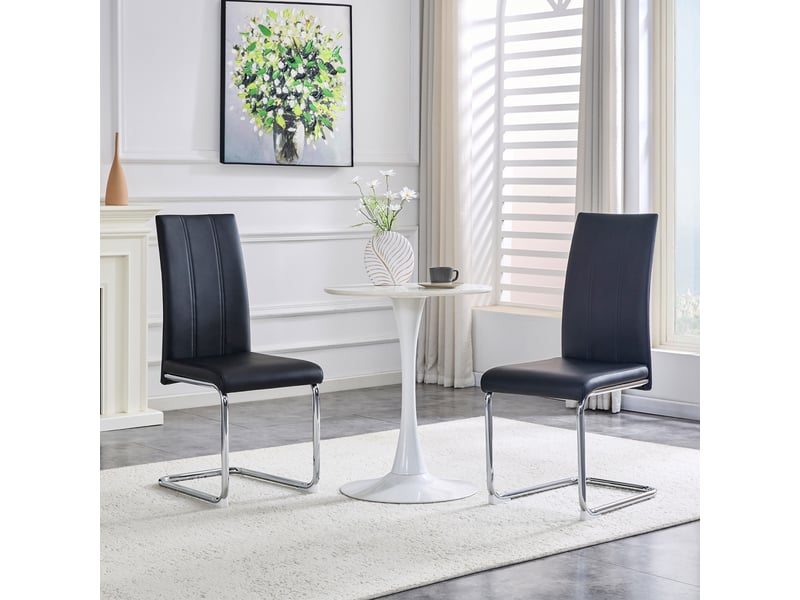  Lot de 2 chaises de salle à manger 41.5x42.5x99cm – chaises cantilever modernes à dossier haut avec métal argenté chromé – simili cuir - noir  - Conforama D
