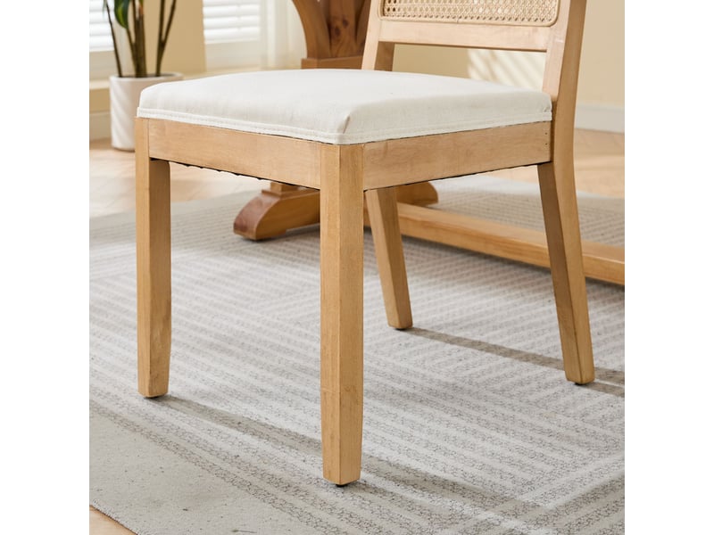  Lot de 2 chaises de salle à manger en lin beige, structure en bois CA2883BG - Conforama E