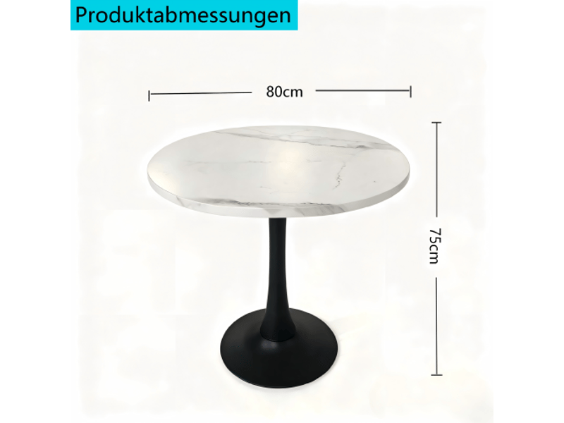 Table ronde moderne 80 cm - 2-4 pers, marbre blanc effet bois, piédestal noir - cuisinesalle à mangerbureau - Conforama C