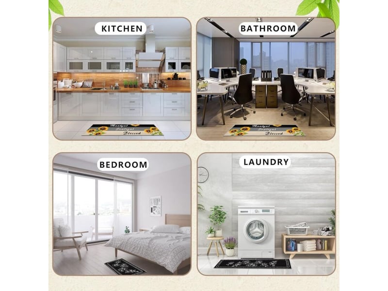  Lot de 2 tapis de cuisine en caoutchouc, (tournesol, 40 x 120 cm + 40 x 60 cm) absorbant l'eau et l'huile, paillassons de cuisine, de salon  - Conforama E