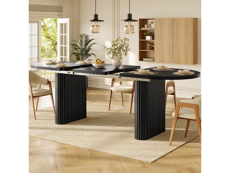  Table à manger extensible 120-160 cm ovale, table de salle à manger avec pieds rainurés, plateau épais et coins arrondis, noir OPULERANE TRADING LTD - Conforama B