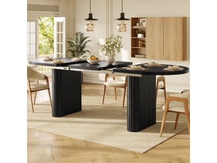Table à manger extensible 120-160 cm ovale, table de salle à manger avec pieds rainurés, plateau épais et coins arrondis, noir