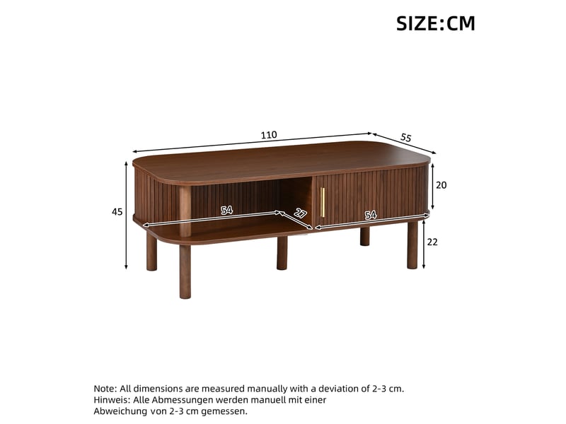 Table basse 110 x 55 x 45 cm - porte coulissante rainurée - rangement ouvert - mdf et bois - noyer - Conforama C