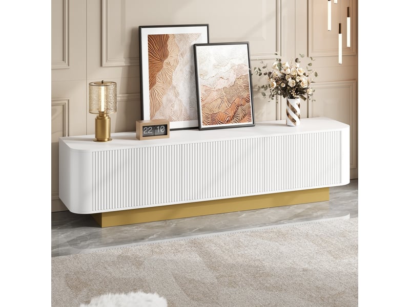  Meuble tv modenvie 170 x 40,5 x 47 cm 3 portes avec rangement mdf et panneaux de particules blanc  - Conforama B