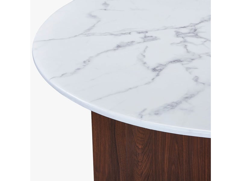  60 table basse ronde en marbre composite pieds couleur bois foncé d60  - Conforama E
