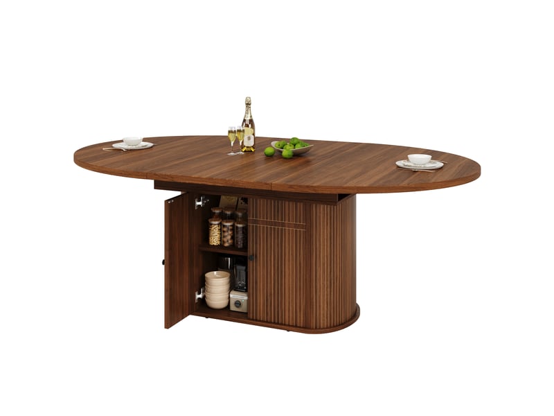  Table à manger extensible 118-158x118 cm - 4 à 6 personnes - rangement 2 portes - étagères réglables - socle rainuré - mdf - brun foncé CozyNest - Conforama A