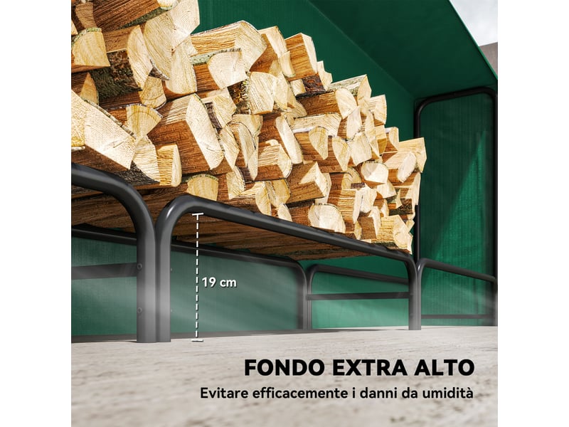  Porte-bûches extérieur réglable avec bâche en pe, capacité 1 m³, 300 x 36 x 99 cm  - Conforama W