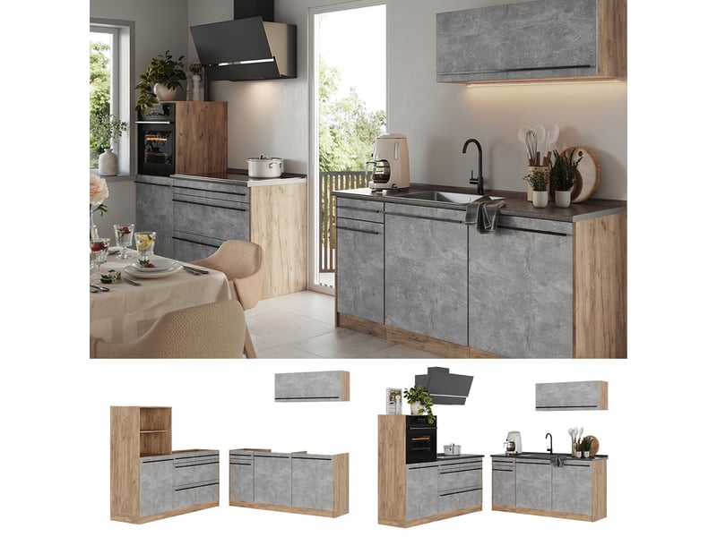  Vicco cuisine, bétonchêne doré, 160cm plan de travail marbre  - Conforama D