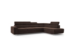 Canapé d'angle droit convertible MASSENO 5 places Velours marron avec coffre de rangement