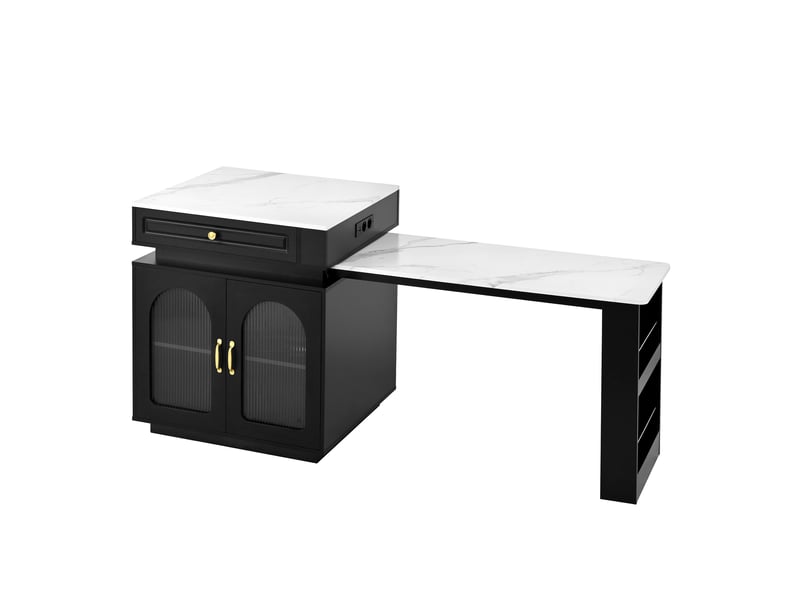 Îlot de cuisine 2 portes 1 tiroir coloris noir led mdf Îlot de cuisine noir - Conforama A