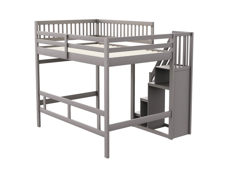  Lit surélevé 140x200 cm bois massif gris – escalier intégré, rangements et garde-corps | conforama  - Conforama E