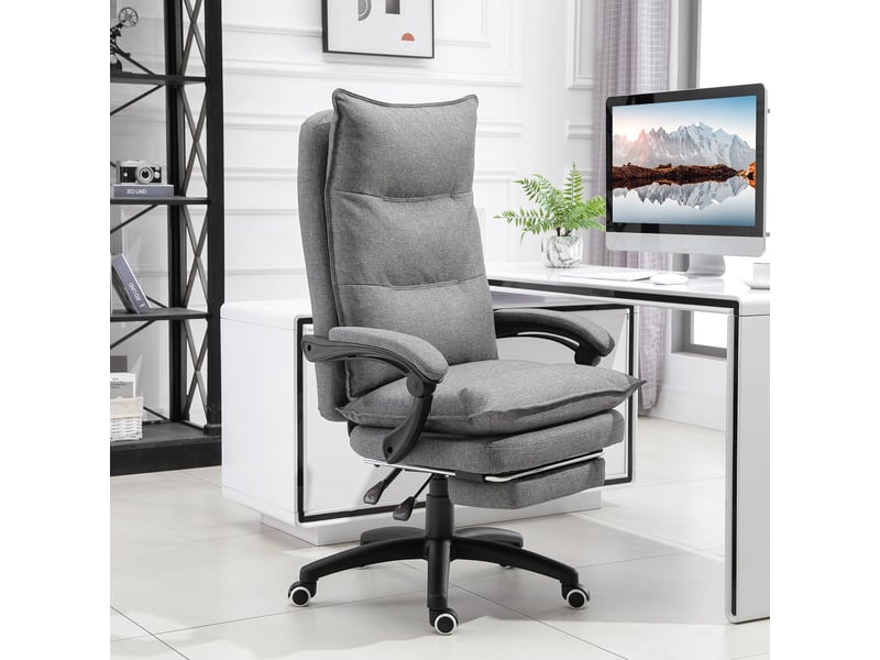  Fauteuil de bureau rembourré avec 6 points de massage, hauteur réglable et roulettes, 70 x 62 x 120-130 cm, gris  - Conforama D