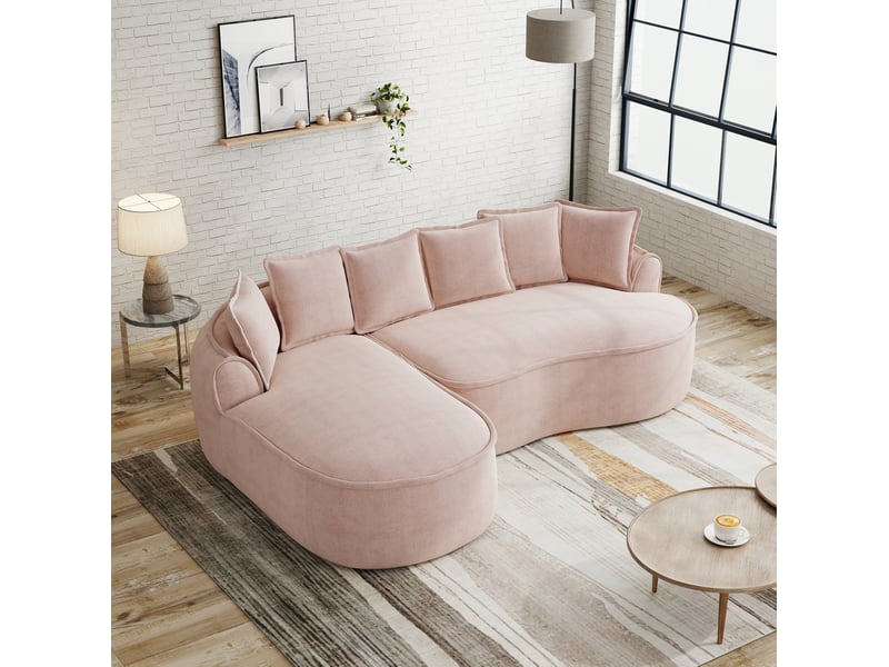 Canapé modulable 3 places en chenille rose 252x164 cm avec méridienne - Conforama D