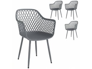 Lot de 4 chaises de jardin gris foncé en plastique avec pieds en métal, résistantes aux uv, avec accoudoirs