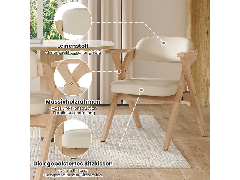 Lot de 2 chaises de salle à manger pliantes,64,5x66,5x76 cm,lin,beige - Conforama E