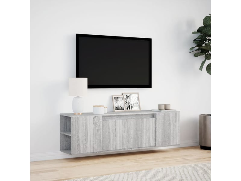  Meuble tv - banc tv - meuble de rangement mural avec lumières led sonoma gris 135x31x39,5 cm  - Conforama D