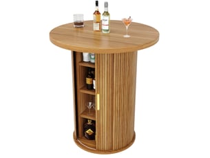 Table de bar ronde 60x60x91,6 cm avec rangement en mdf effet bois