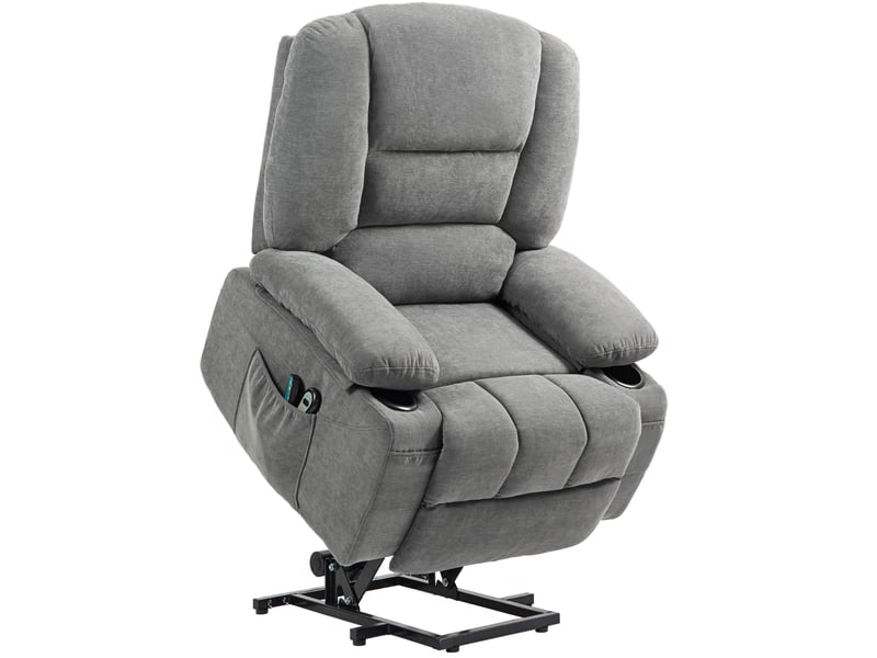 Fauteuil relax électrique avec aide au lever, massage, chauffage et poche latérale en polyester gris foncé - Conforama A