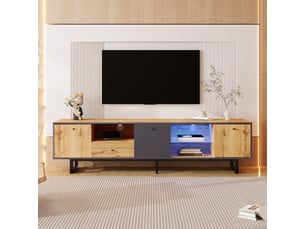 Meuble tv industriel 190 cm bois et anthracite avec led pour écran 70-79 pouces