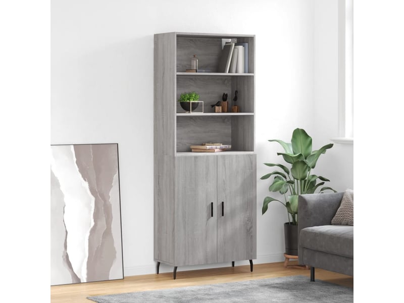  Buffet haut - bahut - meuble de rangement sonoma gris 69,5x34x180 cm bois d'ingénierie  - Conforama B