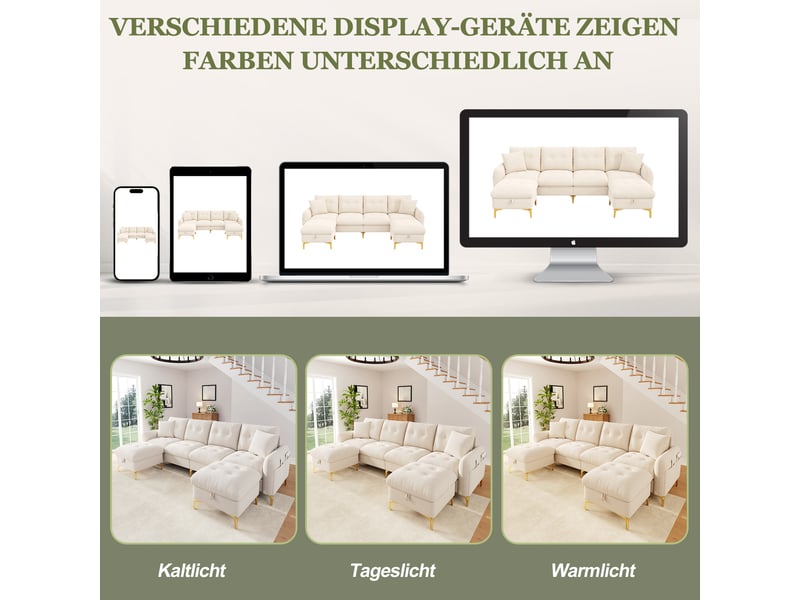  Canapé-lit modulable,263x137x85 cm,4 places avec rangement,chenille,beige  - Conforama E