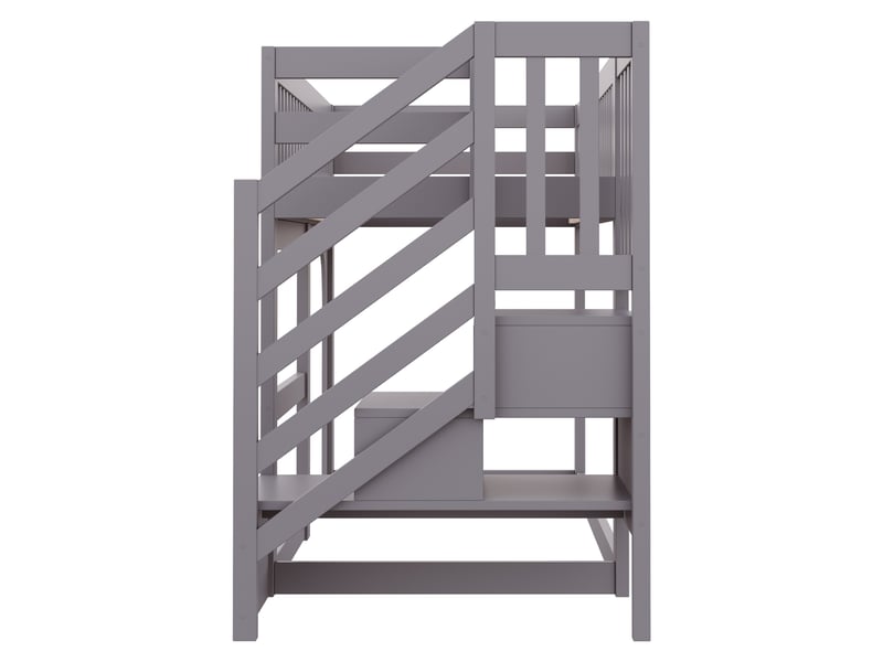  Lit mezzanine 90 × 200 cm avec escalier de rangement et led, gris  - Conforama E