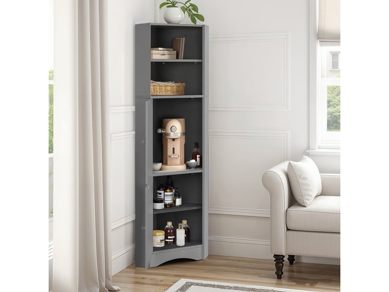  Meuble de salle de bain d'angle avec 2 compartiments, niche ouverte et étagère réglable, 36,5 x 36,5 x 155 cm, gris  - Conforama B
