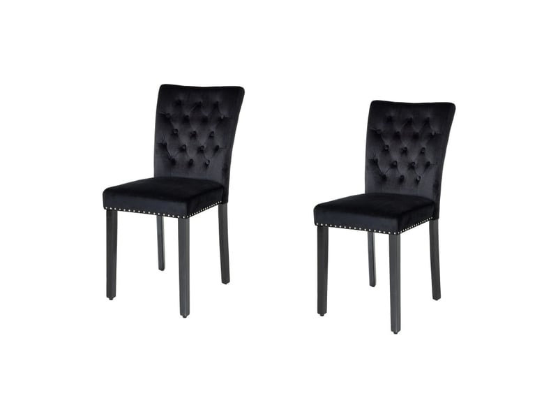  Lot de 2 chaises chesterfield regina noires en velours capitonné – clous argentés et pieds en bois d'hévéa  - Conforama A