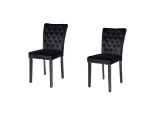 Lot de 2 chaises chesterfield regina noires en velours capitonné – clous argentés et pieds en bois d'hévéa