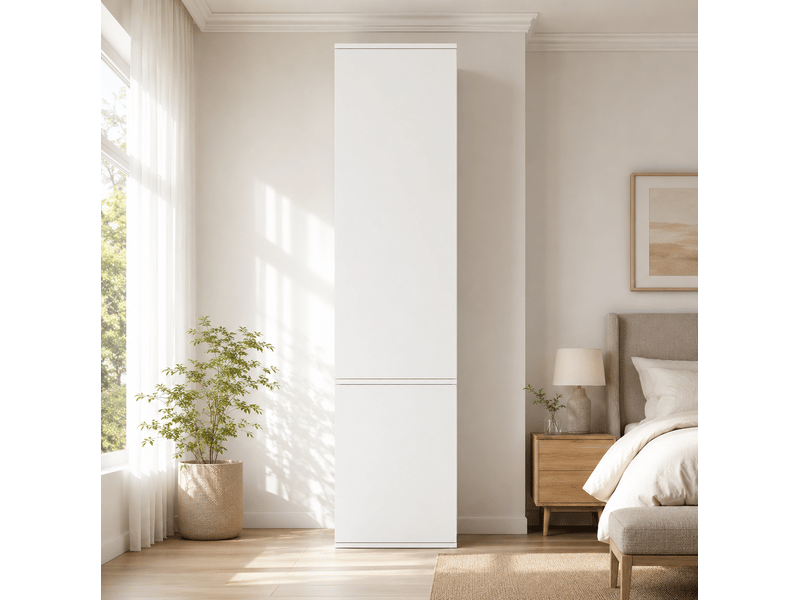  Rangement haut sdb 47x50x200 cm, 6 compartiments, 2 portes, blanc  - Conforama D