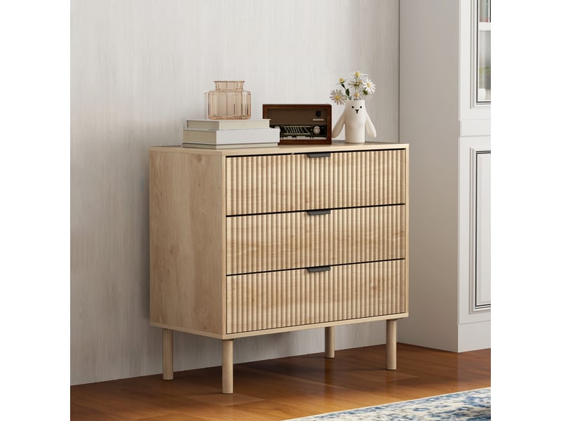  Commode en bois de style nordique à 3 tiroirs pour chambre et entrée, 80 x 40 x 77,5 cm, chêne  - Conforama C