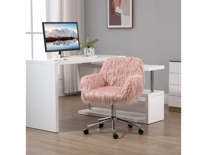  Fauteuil direction pivotant, coiffeuse, fausse fourrure, roseargent, 57x60x75-85 cm.  - Conforama C