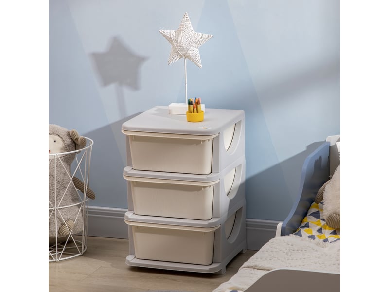  Organisateur de jouets pour enfants avec tiroirs à 3 niveaux, boîtes de rangement en plastique, 37 x 37 x 56,5 cm, crème  - Conforama C