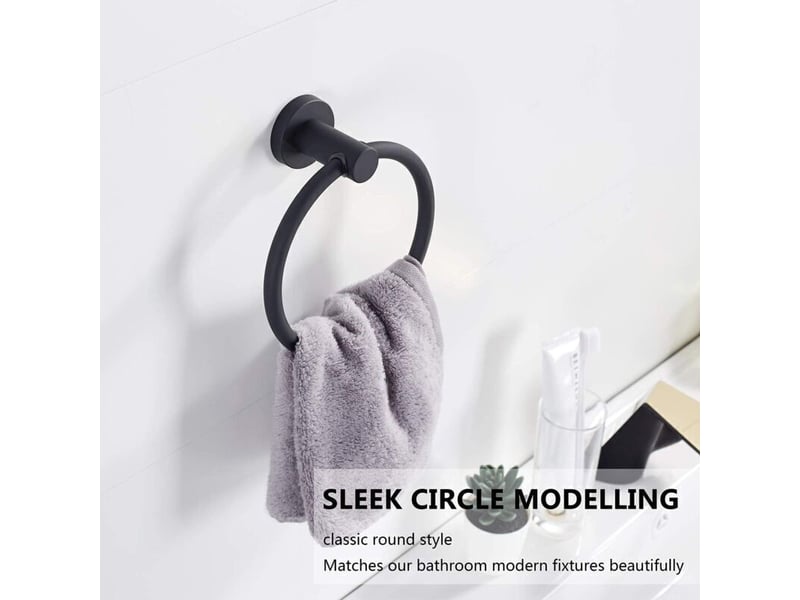  Enowelir anneau porte serviette mural en acier inoxydable 304 pour salle de bain noir  - Conforama D