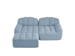 Canapé modulable 2 places en l bleu avec ottoman, canapé d'angle sans cadre tissu granuleux profond pour salon moderne