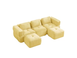 Canapé d'angle modulable 3 places en polyester, forme u avec 2 poufs, jaune