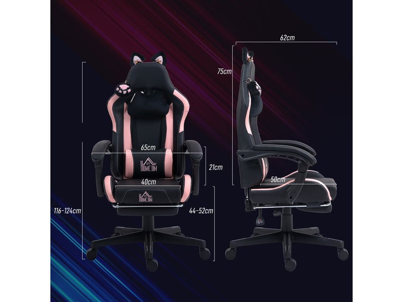  Chaise gaming ergonomique, fauteuil gamer avec dossier inclinable, 65 x 62 x 124 cm, noir  - Conforama E