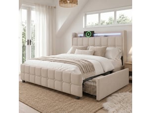 Lit avec rangement 160x200 cm <strong></strong>  <strong></strong> coloris beige