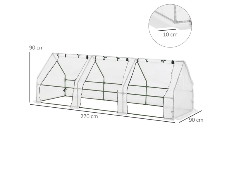 Serre de jardin 270 x 90 x 90 cm – blanc – 3 fenêtres enroulables à fermeture zippée pour plants et légumes - Conforama C