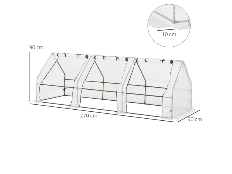  Serre de jardin 270 x 90 x 90 cm – blanc – 3 fenêtres enroulables à fermeture zippée pour plants et légumes  - Conforama C