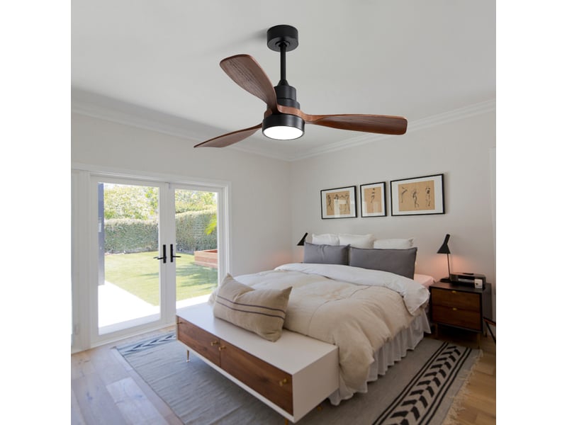  Ventilateur de plafond bois massif 122 cm avec télécommande et moteur dc réversible silencieux pour salon  - Conforama E