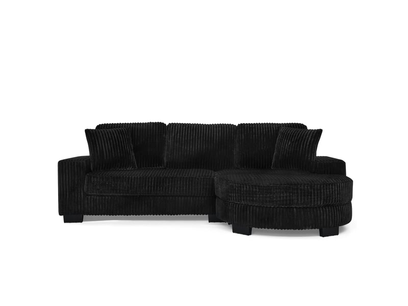  Canapé d'angle modulaire 4 places avec hocker ovale amovible et 2 coussins, en corduroy noir  - Conforama E