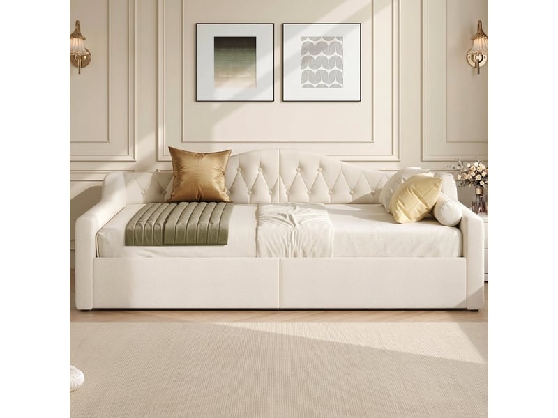  Lit banquette 140x200 avec rangement et led 7 couleurs beige  - Conforama D