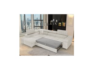 Canapé d'angle gauche fixe <strong></strong> <strong></strong> 4 places Polyester beige avec coffre de rangement